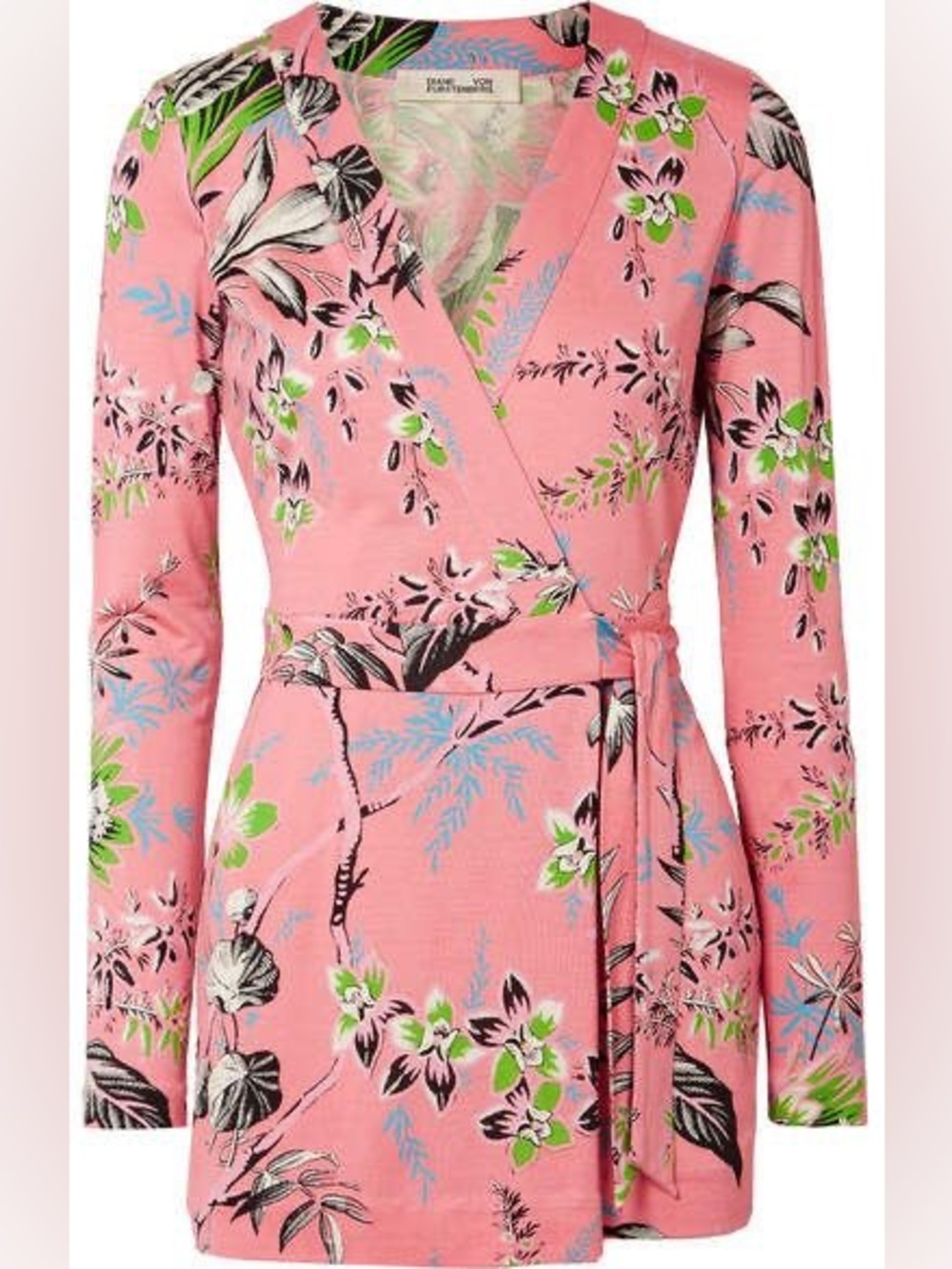 Diane von Furstenberg Botanical Print Silk Jersey Wrap Romper